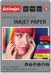 ACTIVEJET AP6-260GR100 PHOTO PAPER FOR ΜΕΛΑΝΙ PRINTERS A6 100 PCS 10X15