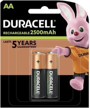 DURACELL RECHARGEABLE BATTERY R6 AA 2500MAH NIMH 2 PCS