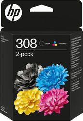 HP ΜΕΛΑΝΙ INKJET NO.308 2-PACK BLACK/TRI-COLOR ΜΕ OEM:6L6S6UE