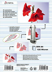 OLYMPIA 9185 ΦΥΛΛΑ ΠΛΑΣΤΙΚΟΠΟΙΗΣΗΣ ΓΙΑ Α4 ΣΕ ΚΟΥΤΙ 125 MICRONS 25 ΤΜΧ