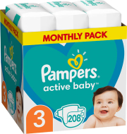 PAMPERS ΠΑΝΕΣ PAMPERS ACTIVE BABY NO3 (6-10KG) 208 TMX MONTHLY PACK