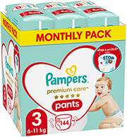 PAMPERS ΠΑΝΕΣ PAMPERS PREMIUM PANTS NO3 (6-11KG) 144TMX MONTHLY PACK