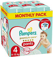 PAMPERS ΠΑΝΕΣ PAMPERS PREMIUM PANTS NO4 (9-15KG) 114TMX MONTHLY PACK