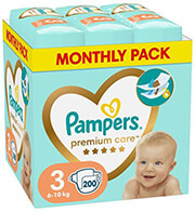 PAMPERS ΠΑΝΕΣ PAMPERS PREMIUM CARE NO3 (6-10KG) 200 TMX MONTHLY PACK