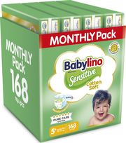 ΠΑΝΕΣ BABYLINO SENSITIVE COTTON SOFT MONTHLY PACK  NO5+ 12-17KG /168ΤΕΜ