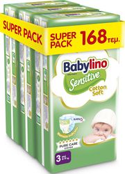 BABYLINO ΠΑΝΕΣ BABYLINO SENSITIVE COTTON SOFT SUPER PACK N3 4-9KG/ 168ΤΕΜ