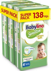 BABYLINO ΠΑΝΕΣ BABYLINO SENSITIVE COTTON SOFT SUPER PACK N4+ 10-15KG/ 138ΤΕΜ