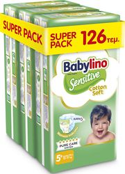 BABYLINO ΠΑΝΕΣ BABYLINO SENSITIVE COTTON SOFT SUPER PACK N5+ 12-17KG/ 126ΤΕΜ