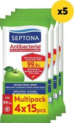 SEPTONA ΑΝΤΙΒΑΚΤΗΡΙΑΚΑ ΜΑΝΤΗΛΑΚΙΑ SEPTONA REFRESH 15ΤΕΜ. ΠΡΑΣΙΝΟ ΜΗΛΟ 4Χ15ΤΕΜ 5ΤΜΧ