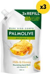 ΥΓΡΟ ΚΡΕΜΟΣΑΠΟΥΝΟ PALMOLIVE ΜΕΛΙ &amp; ΓΑΛΑ ΑΝΤΑΛΛΑΚΤΙΚΟ ΣΑΚΟΥΛΑΚΙ 2700ML (3X900ML)