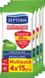 ΑΝΤΙΒΑΚΤΗΡΙΑΚΑ ΜΑΝΤΗΛΑΚΙΑ SEPTONA REFRESH 15ΤΕΜ. ΠΡΑΣΙΝΟ ΜΗΛΟ 4Χ15ΤΜΧ