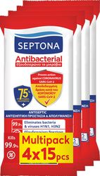 ΑΝΤΙΒΑΚΤΗΡΙΑΚΑ ΜΑΝΤΗΛΑΚΙΑ SEPTONA REFRESH 15ΤΕΜ. 75% ETHANOL 4Χ15ΤΜΧ