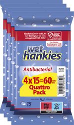 HANKIES ΑΝΤΙΒΑΚΤΗΡΙΔΙΑΚΑ ΜΑΝΤΗΛΙΑ WET HANKIES ANTIBACTERIAL QUATTRO PACK 4X15