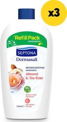 SEPTONA SEPTONA DERMASOFT ΚΡΕΜΟΣΑΠΟΥΝΟ ALMOND &amp; TEA ROSE 750ML Χ3