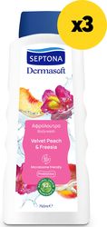 SEPTONA ΑΦΡΟΛΟΥΤΡΟ SEPTONA DERMASOFT SHOWERGEL PEACH &amp; FREESIA 750ML X3