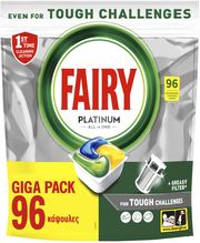 FAIRY ΚΑΨΟΥΛΕΣ ΠΛΥΝΤΗΡΙΟΥ ΠΙΑΤΩΝ FAIRY PLATINUM ΛΕΜΟΝΙ GIGA 96ΤΜΧ