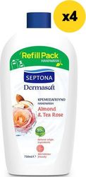 SEPTONA SEPTONA DERMASOFT ΚΡΕΜΟΣΑΠΟΥΝΟ ALMOND &amp; TEA ROSE 750ML Χ4