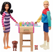 MATTEL BARBIE MINI PLAYSET WITH PET ACCESSORIES AND WORKING FOOSBALL TABLE, NIGHT THEME GRG77