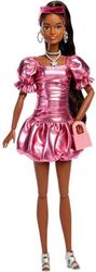 BARBIE: DELUXE STYLE - METALLIC PINK DRESS BROWN HAIR WITH DARK SKIN DOLL