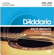 DADDARIO ΧΟΡΔΕΣ ΑΚΟΥΣΤΙΚΗΣ ΚΙΘΑΡΑΣ D'ADDARIO EZ940 12STRING GUITAR LIGHT 10-47 85/15 BRONZE BRIGHT TONE