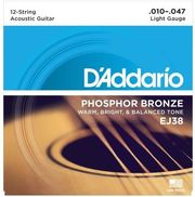 ΧΟΡΔΕΣ ΑΚΟΥΣΤΙΚΗΣ ΚΙΘΑΡΑΣ D'ADDARIO EJ-38 12 STRING LIGHT .010-.047 PHOSPHORE BRONZE