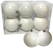 XMASFEST ΜΠΑΛΕΣ ΛΕΥΚΕΣ SHINY &amp; GLITTER ΠΑΚ=6ΤΕΜ Φ6 Φ6CM