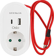 OSIO OSIO OPS-3001 ΛΕΥΚΟ ΜΟΝΟΠΡΙΖΟ ΜΕ ΚΑΛΩΔΙΟ TYPE-C ΚΑΙ 2USB (TYPE-Α &amp; TYPE-C) 3680W