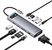 BASEUS METAL GLEAM 11-IN-1 HDMI 4K + VGA + RJ45 + PD + USB 3.0 + CARD READER