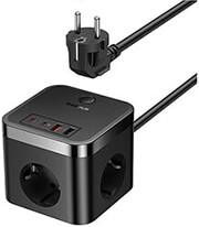 BASEUS POWERCOMBO CUBE POWER STRIP 3X ELECTRICAL + 2X USB+2X TYPE-C 30W 1.5M BLACK