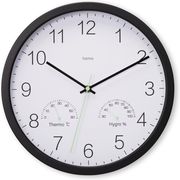 HAMA ''SANTORINI'' WALL CLOCK NO TICKING W. THERMO/HYGROMETER Φ30CM BLACK