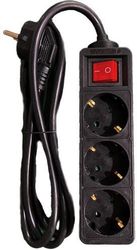 LAMTECH POWER STRIP WITH SWITCH 3 OUTLETS BLACK 1.5M LAM023701