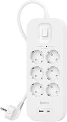 BELKIN BELKIN PLUGBOARD 6-SOCKET + 1XUSB-A 1XUSB-C 650J 2M