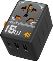 TESSAN UNIVERSAL TRAVEL ADAPTER 2XUSB, 1XTYPE-C MAX 15W TS-WTA01