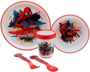 STOR: MARVEL SPIDERMAN - 5 PCS NON SLIP BICOLOR PREMIUM SET (PLATE BOWL TUMBLER &amp; CUTLERY) (83581)