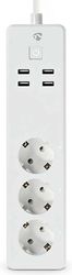NEDIS WIFIP312FWT SMARTLIFE WI-FI POWER STRIP 3X SCHUKO PLUG / 4XUSB 3680W WITH CABLE 1.80M