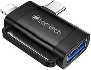 LAMTECH 2-IN-1 PORTABLE ADAPTER IP/USB-C MALE TO USB2.0 FEMALE BLACK LAM980534