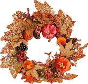 EUROLAMP ΣΤΕΦΑΝΙ ΜΕ ΦΥΛΛΑ ΣΦΕΝΔΑΜΟΥ ΚΑΙ ΠΟΡΤΟΚΑΛΙ ΒΕΛΟΥΔΙΝΕΣ ΚΟΛΟΚΥΘΕΣ 60CM