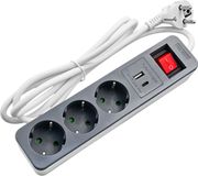LAMTECH 3WAY SURGE PROTECTOR WITH 1XTYPE-C 1XUSB 3XSCHUKO BLACK