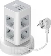 TESSAN TESSAN 11 IN 1 TOWER SURGE PROTECTOR 8XSCHUKO, 2XUSB, 1XTYPE-C, 2M RETRACTABLE CABLE TPS03RX-DE-C