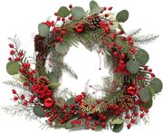 EUROLAMP ΣΤΕΦΑΝΙ ΜΕ ΚΟΚΚΙΝΕΣ ΜΠΑΛΕΣ ΚΑΙ ΦΥΛΛΑ ΕΥΚΑΛΥΠΤΟΥ 60CM 600-46704