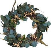 EUROLAMP ΣΤΕΦΑΝΙ ΜΕ ΠΡΑΣΙΝΑ ΧΡΥΣΑ ΦΥΛΛΑ ΚΑΙ ΣΑΜΠΑΝΙ BERRIES 50CM 600-46997