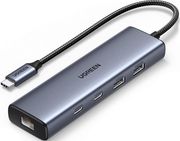 UGREEN TYPE-C HUB CM512 USB-A 3.2 + USB-A + 3X TYPE-C + RJ45 GREY