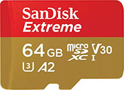 SANDISK SDSQXAH-064G-GN6MA EXTREME 64GB MICRO SDXC UHS-I V30 U3 A2 CLASS 10 + SD ADAPTER
