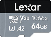 LEXAR PROFESSIONAL 1066X 64GB MICRO SDXC UHS-I U3 V30 A2 SILVER SERIES LMS1066064G-BNANG