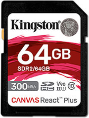 KINGSTON SDR2/64GB CANVAS REACT PLUS 64GB SDXC CLASS 10 UHS-II U3 V90
