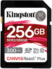 KINGSTON SDR2/256GB CANVAS REACT PLUS 256GB SDXC CLASS 10 UHS-II U3 V90