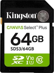 KINGSTON SDS3/64GB CANVAS SELECT PLUS GEN3 64GB SDXC 100MB/S C10 UHS-I U1 V10
