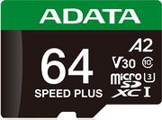 ADATA UD64GUI3V30A2SP-RA1 SPEED PLUS 64GB MICRO SDXC UHS-I 160MB/S U3 C10 WITH ADAPTER