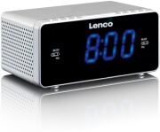 LENCO CR-520 STEREO CLOCK RADIO WITH 1.2' BLUE DISPLAY AND USB CHARGER SLIVER