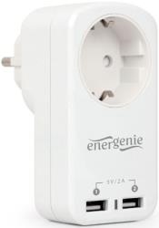 ENERGENIE EG-ACU2-01-W SINGLE AC SOCKET PASS-THROUGH USB CHARGER X2 2.1A WHITE φωτογραφία